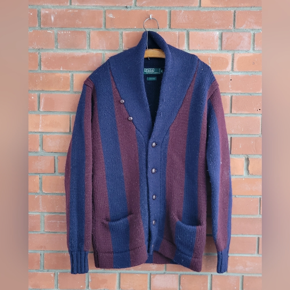 Polo Ralph Lauren Medium Varsity Cardigan Sweater RRL VTG Burgundy mens medium
